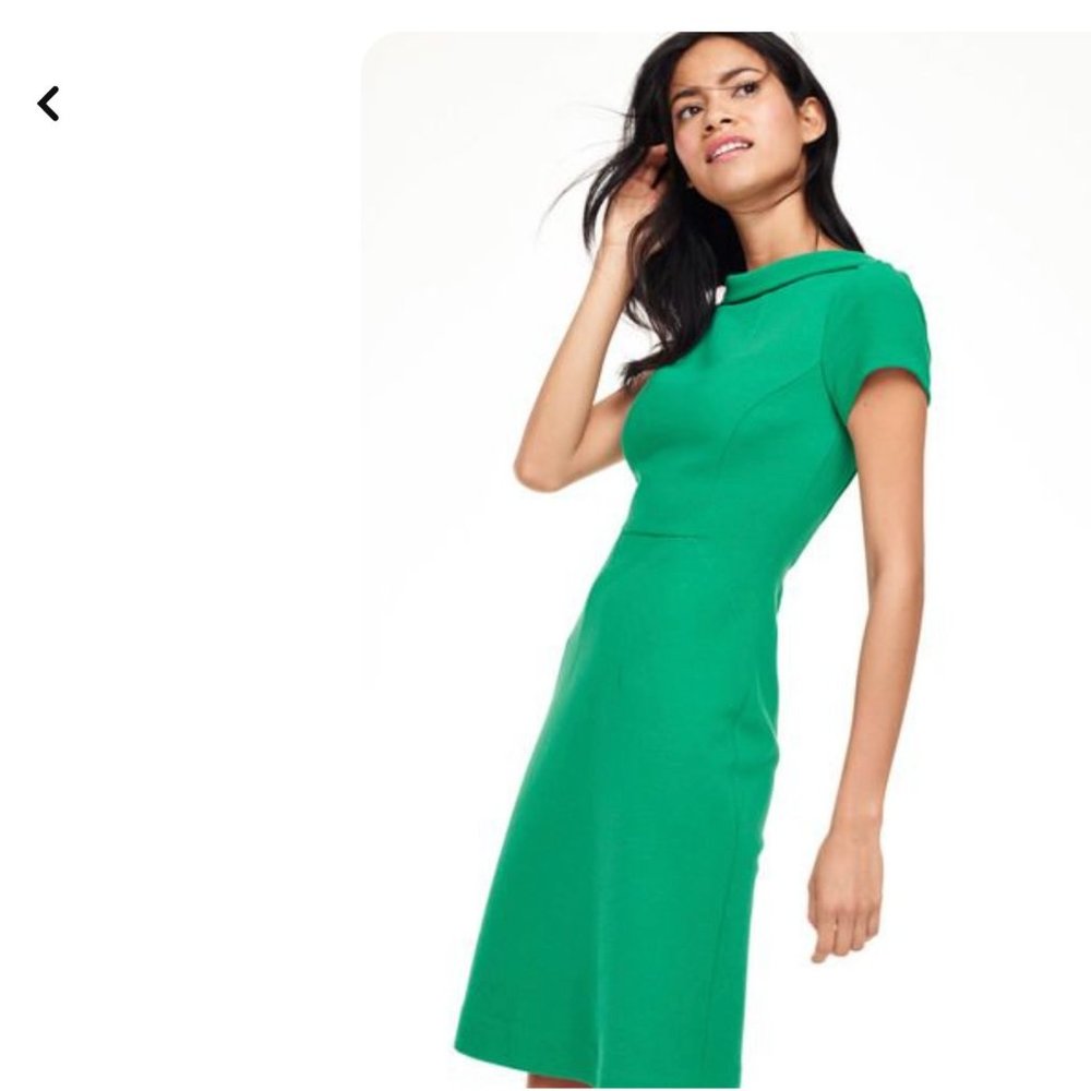 Boden Womens Betty Ottoman Dress Green 8P Short Sleeve Collar